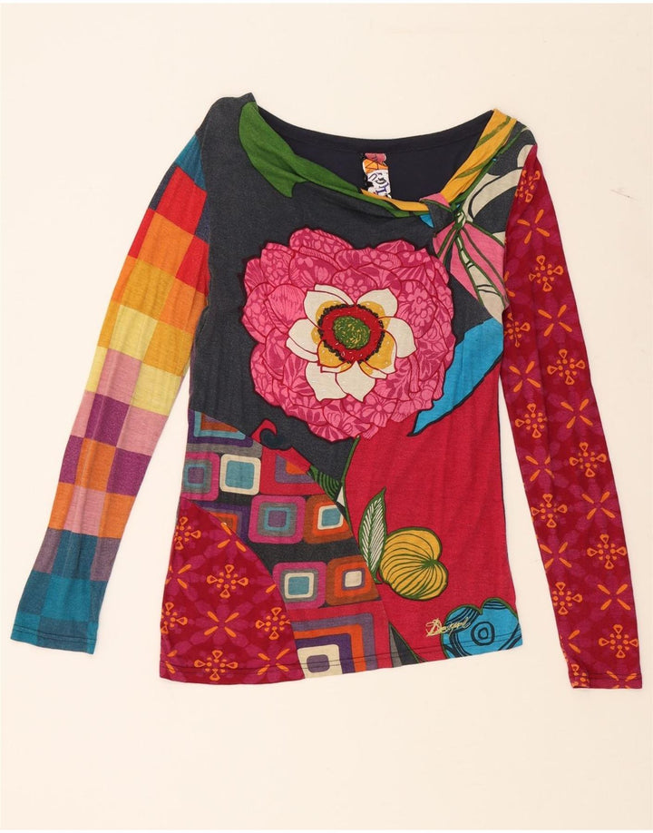DESIGUAL Haut graphique à motif abstrait pour femme à manches longues UK 10 Petit Rouge