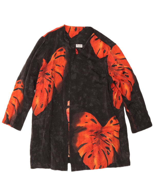 vintage Femmes Longline Cardigan Top IT 48 XL Gris Floral Rayonne