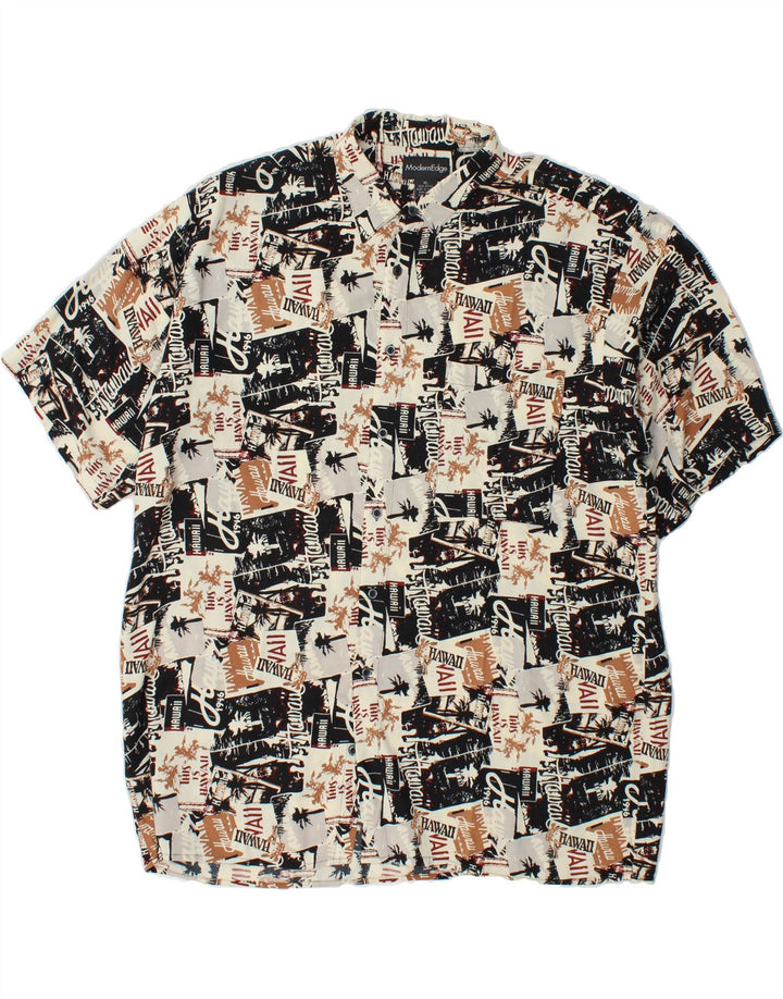 MODERN EDGE Mens Graphic Short Sleeve Shirt XL Black Rayon Vintage Modern Edge and Second-Hand Modern Edge from Messina Hembry 