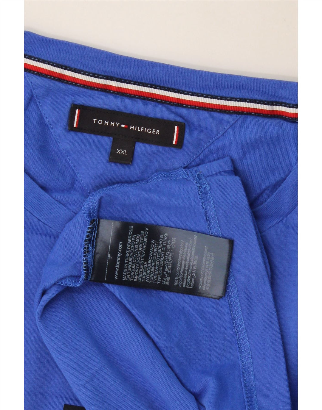 TOMMY HILFIGER T-Shirt Graphique Homme Top 2XL Bleu Coton