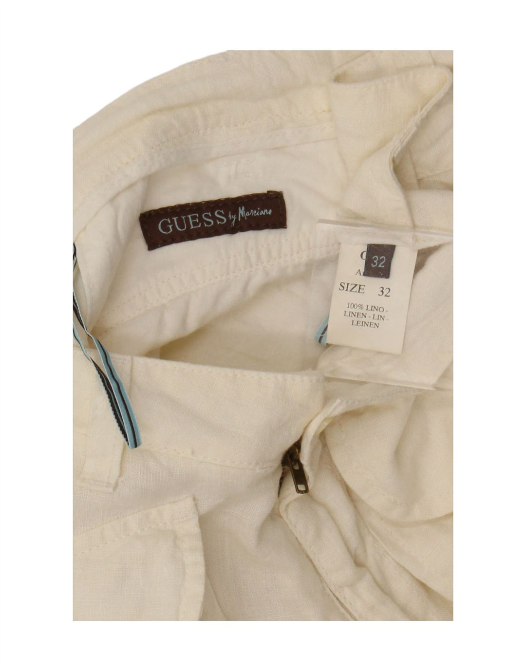 Guess By Marciano Pantalon Capri Femme W32 L20 Lin Blanc Cassé