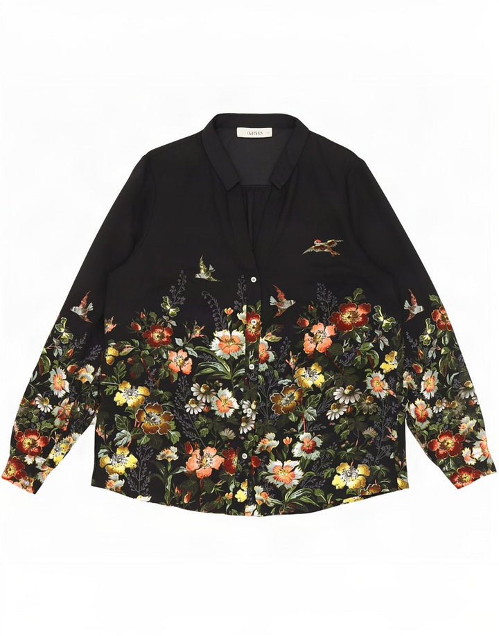 Oasis Chemisier militaire pour femme UK 44 Medium Noir Floral Polyester
