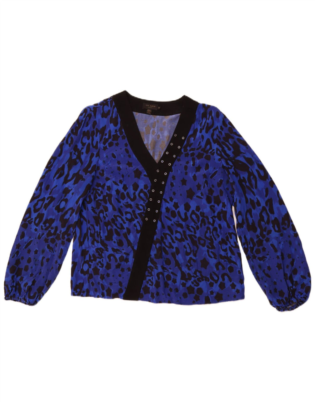 TED BAKER Chemisier à manches longues pour femme Taille 2 Petit imprimé animal bleu