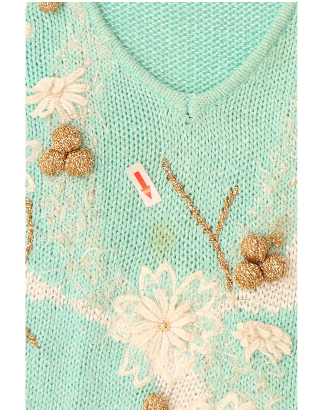 vintage Femme Col V Pull Pull IT 44 Moyen Turquoise Polyacrylique