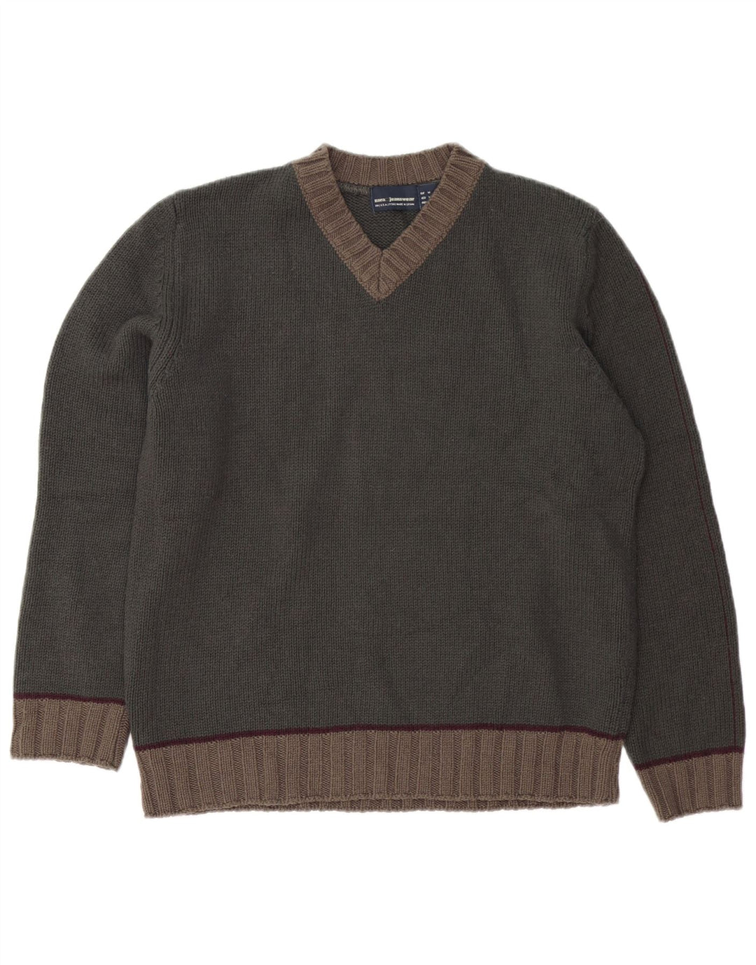 ZARA Pull col V Homme Kaki Moyen Acrylique Colorblock