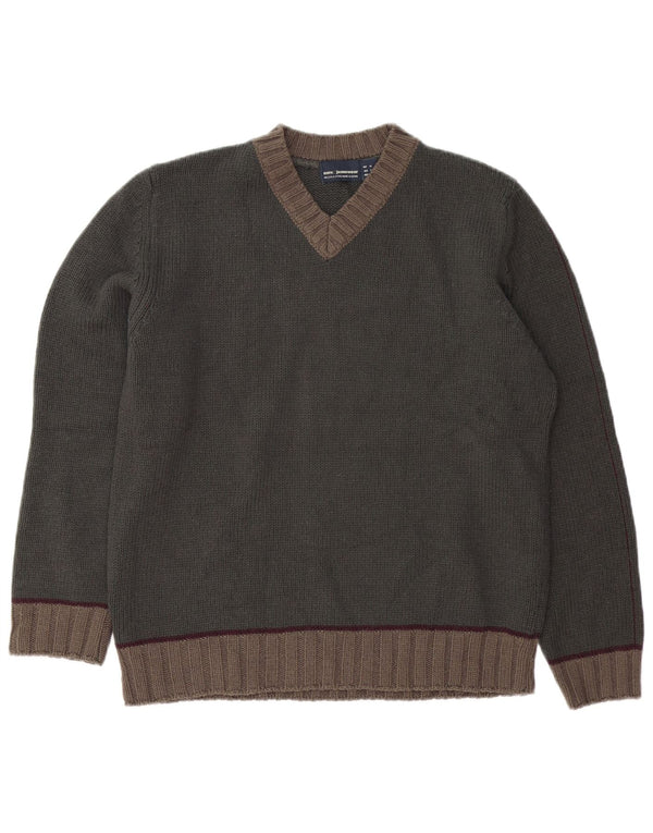 ZARA Pull col V Homme Kaki Moyen Acrylique Colorblock