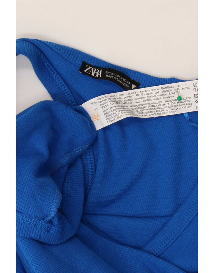 Zara Robe asymétrique pour femme UK 12 en coton bleu moyen