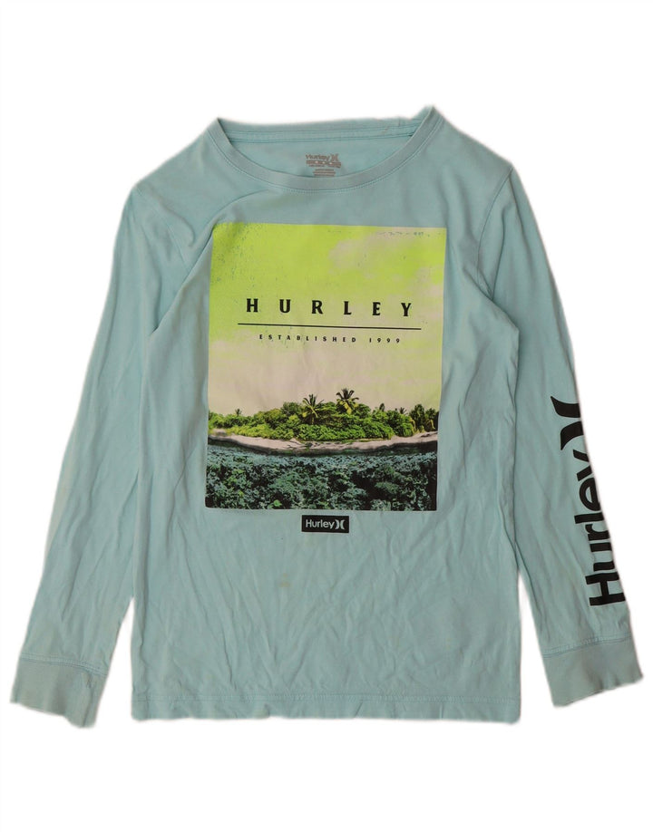 HURLEY Boys Graphic Top Long Sleeve 10-11 Years Medium  Turquoise Cotton