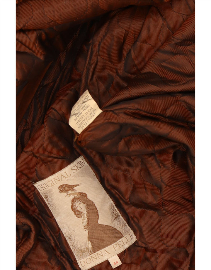 vintage Femmes Surdimensionné À Capuchon En Daim Pardessus IT 44 Cuir Marron Moyen