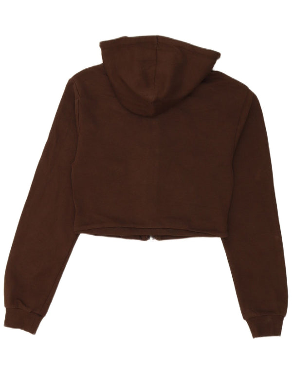 Zara Pull à capuche zippé court pour femme UK 12 en coton marron moyen