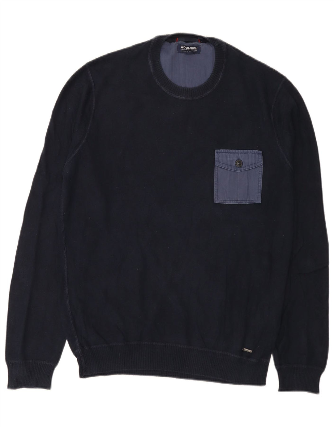 Woolrich Pull à col rond pour homme en coton bleu marine Petit