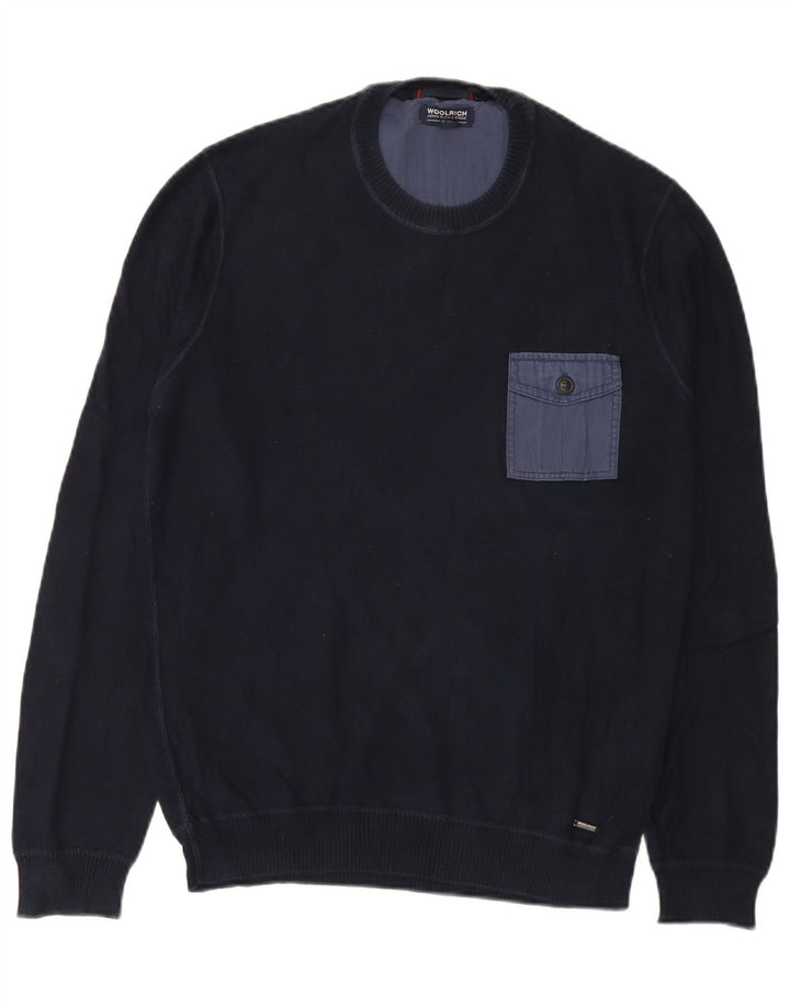 Woolrich Pull à col rond pour homme en coton bleu marine Petit