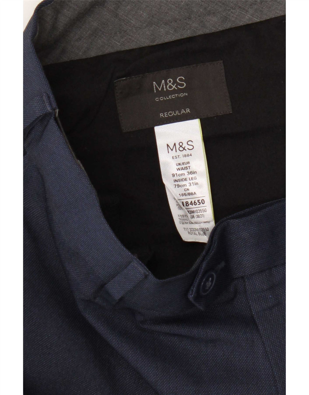 Marks & Spencer Pantalon de costume droit pour homme W36 L31 Bleu marine