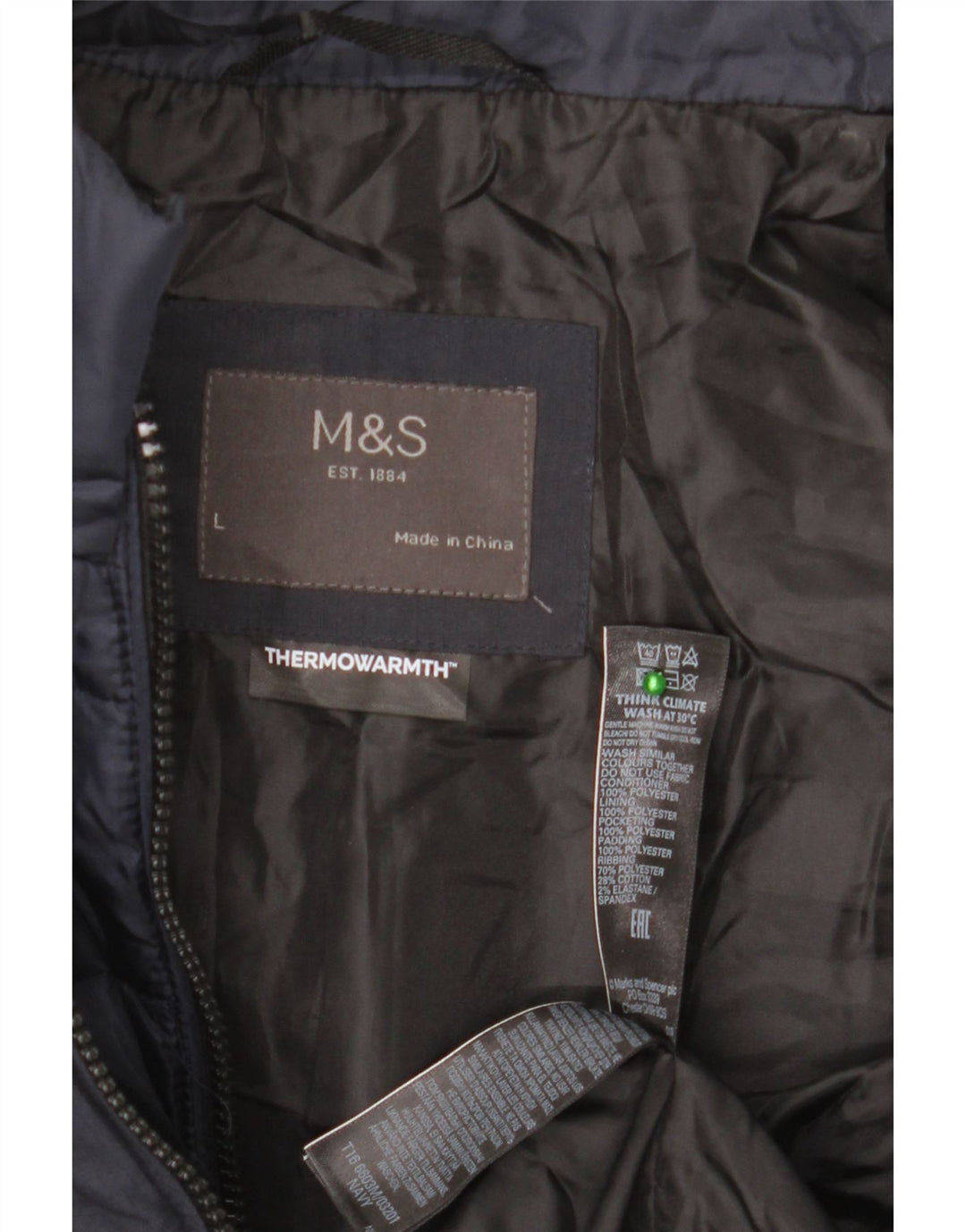 Marks & Spencer Veste matelassée pour homme UK 40 Large Bleu Marine Polyester