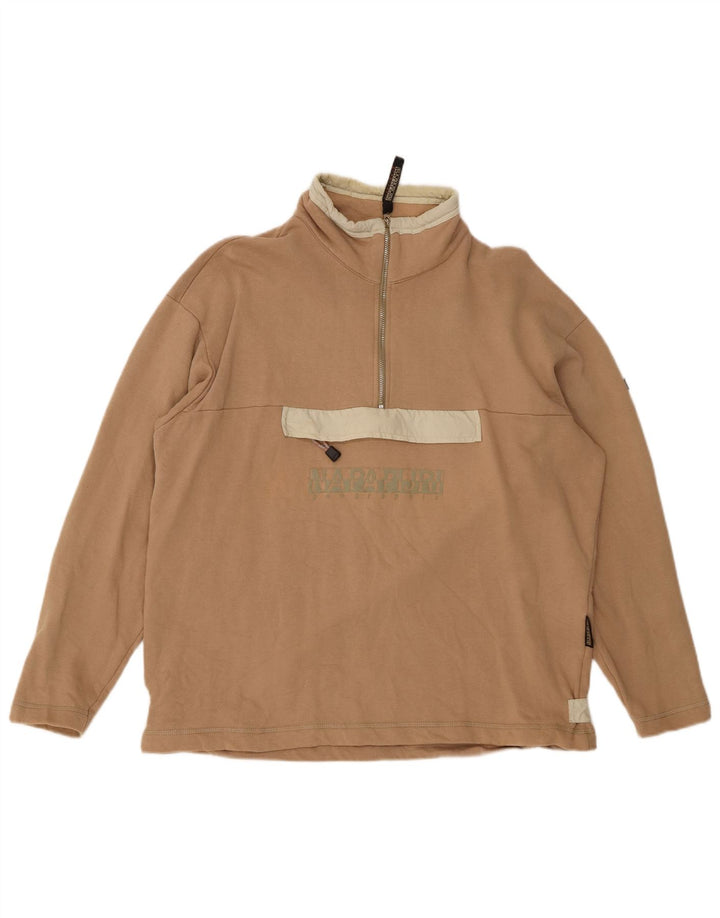 NAPAPIJRI Sweat-shirt graphique à col zippé pour homme en coton beige moyen