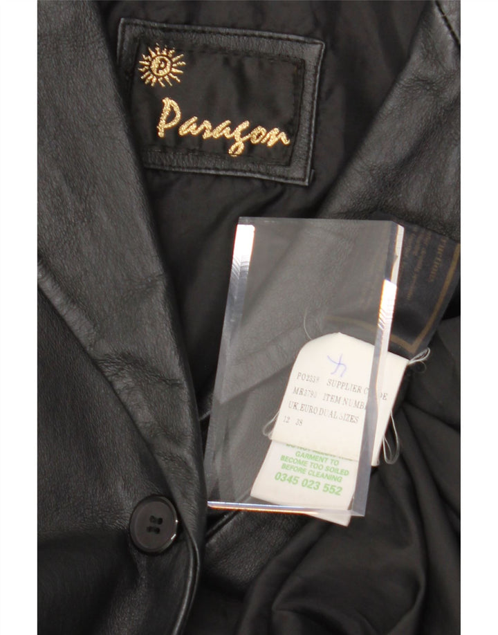 PARAGON Womens Leather Coat UK 12 Medium Black Leather Vintage Paragon and Second-Hand Paragon from Messina Hembry 