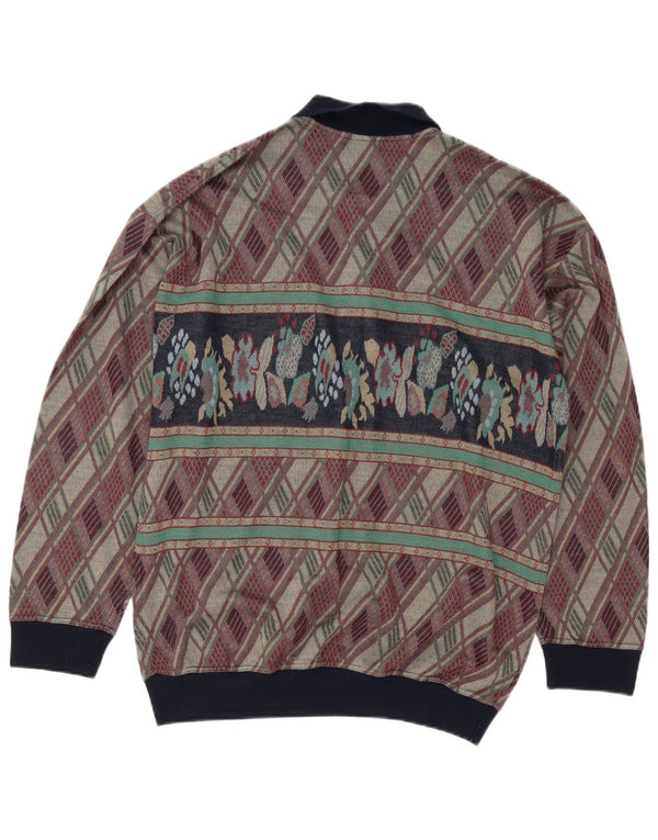 vintage Mens Polo Neck Jumper Pull Grand Multicolore Géométrique