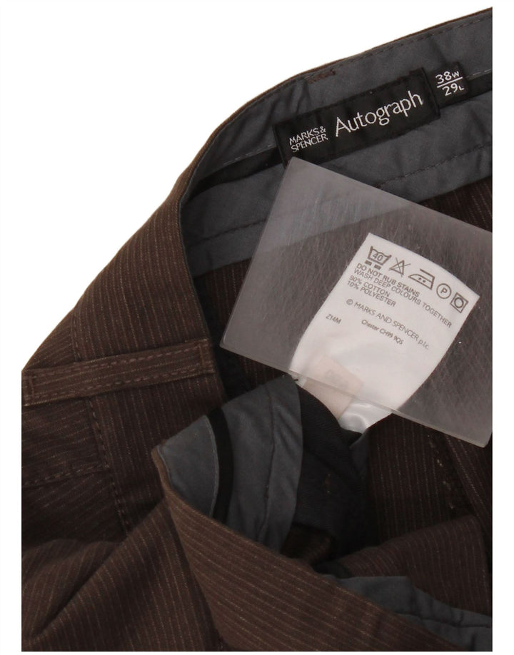 Marks & Spencer Pantalon décontracté autographe pour femme W38 L24 Marron à fines rayures
