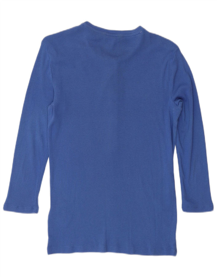 RALPH LAUREN Haut Femme Manches 3/4 UK 12 Bleu Moyen Coton