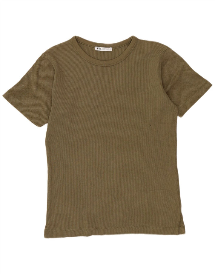 ZARA Homme T-Shirt Top Petit Kaki Coton