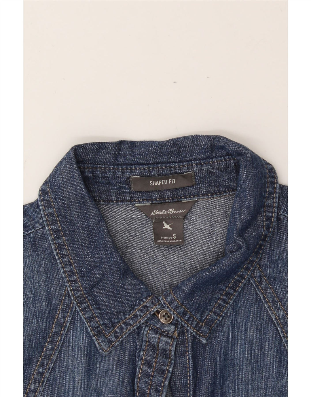 EDDIE BAUER Womens Shaped Fit Denim Shirt UK 10 Small Blue Vintage Eddie Bauer and Second-Hand Eddie Bauer from Messina Hembry 