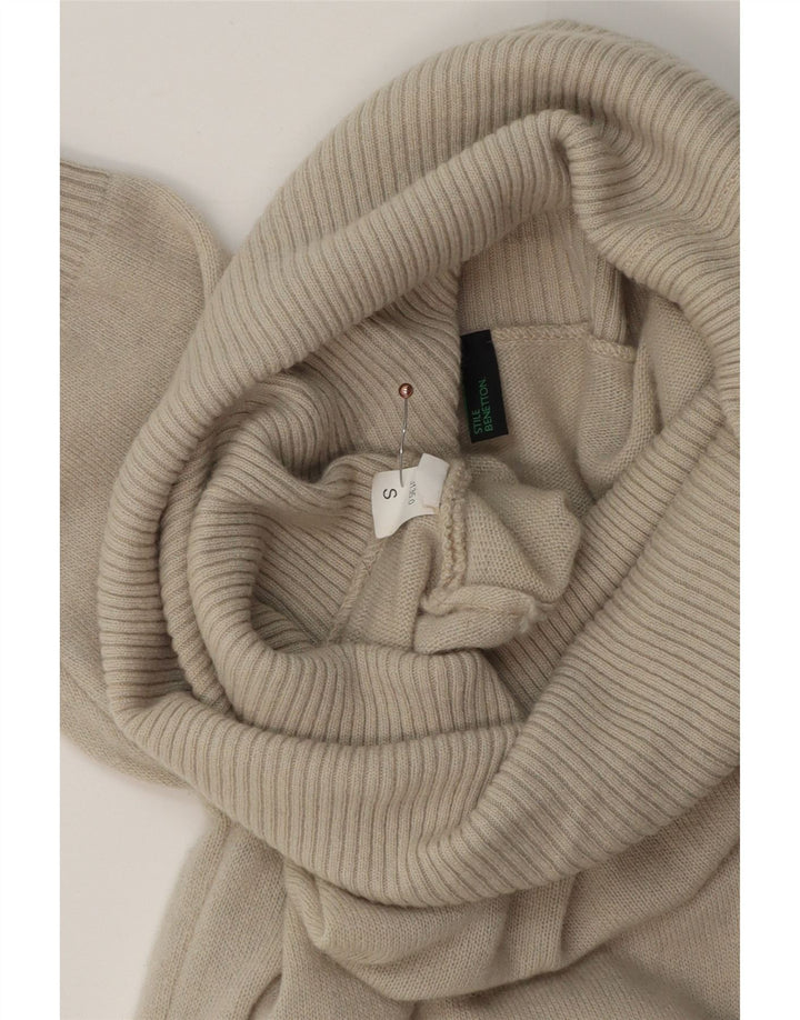 BENETTON Robe pull à manches courtes et col roulé pour femme UK 10 Small Beige