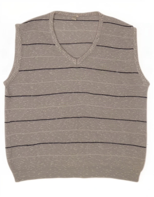 vintage Mens Vest Débardeur Grand Gris Rayé