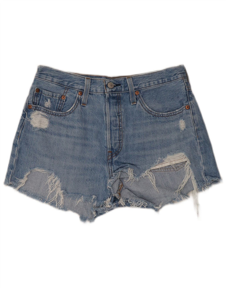 LEVI'S Short 501 taille haute en jean vieilli pour femme W28 Bleu moyen