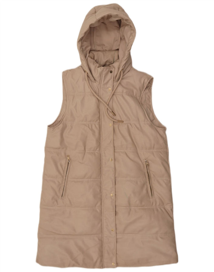 Manteau rembourré sans manches à capuche pour femme ZARA UK 14 Polyester beige moyen