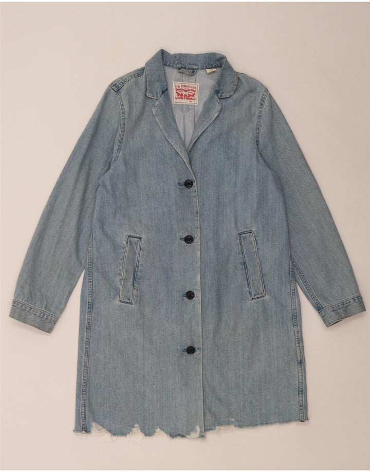 Levi's Manteau en denim surdimensionné vieilli pour femme UK 10 Petit coton bleu