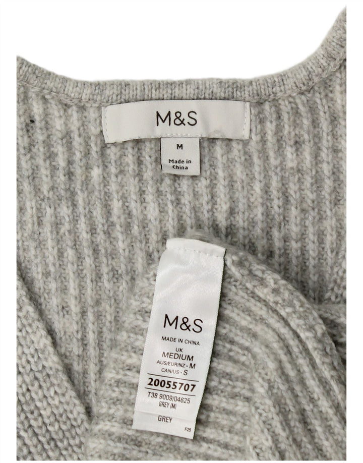 Marks & Spencer Pull col en V pour femme UK 14 Gris moyen Polyester