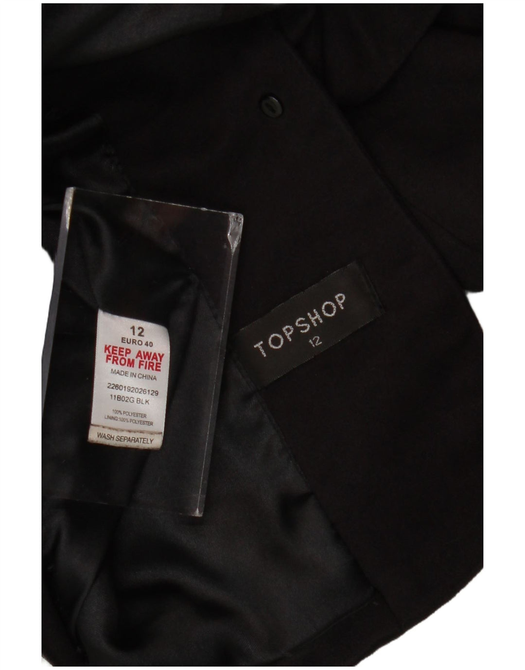 Topshop Veste Blazer 2 Boutons Femme UK 12 Moyen Noir Polyester