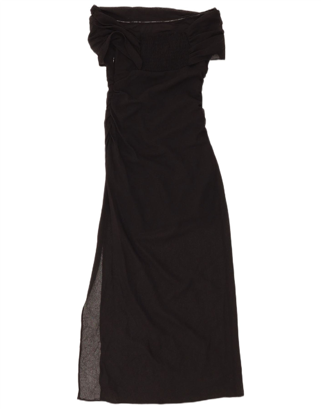 ZARA Femme Maxi Robe à épaules dénudées UK 8 Petit Noir Polyester