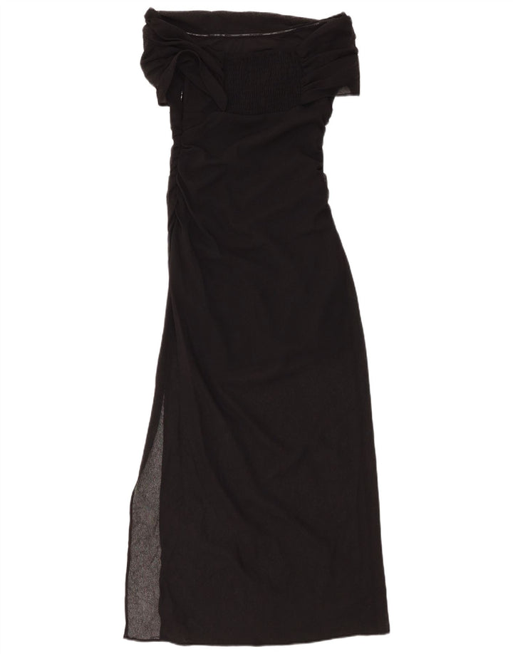 ZARA Femme Maxi Robe à épaules dénudées UK 8 Petit Noir Polyester