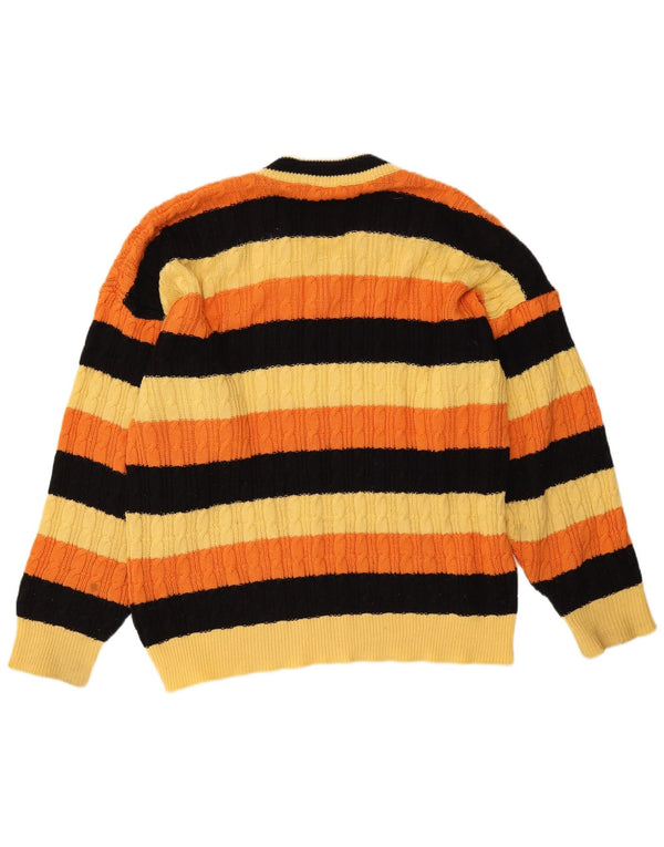 vintage Mens V-Col Jumper Pull XL Jaune Rayé