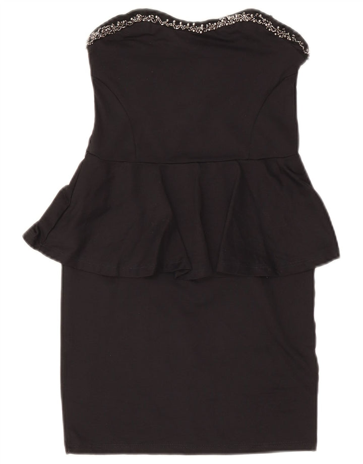 Zara Femme Robe Bustier Peplum UK 10 Petit Noir Polyamide