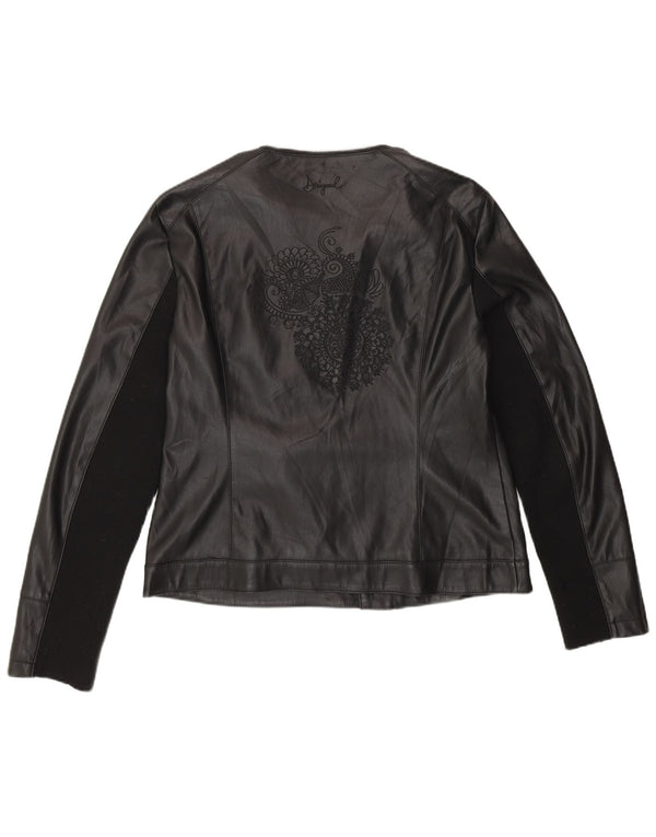 Desigual Veste motard en simili cuir pour femme EU 46 XL Noir Polyuréthane