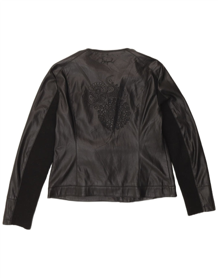 Desigual Veste motard en simili cuir pour femme EU 46 XL Noir Polyuréthane