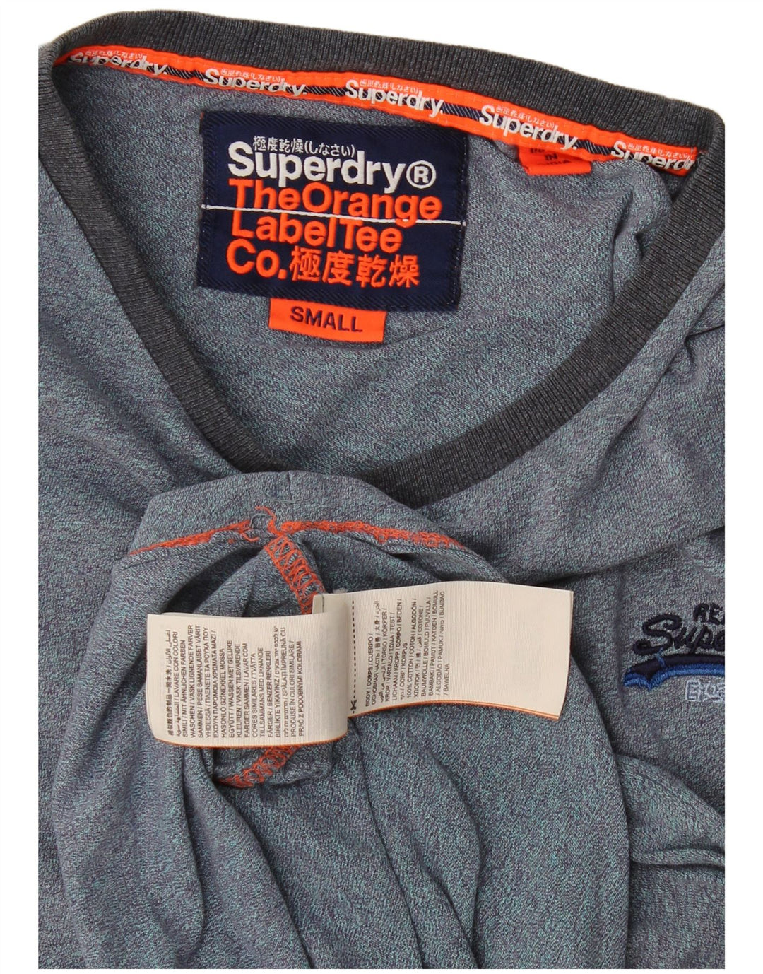 Superdry Homme T-Shirt Top Petit Bleu Marine Coton