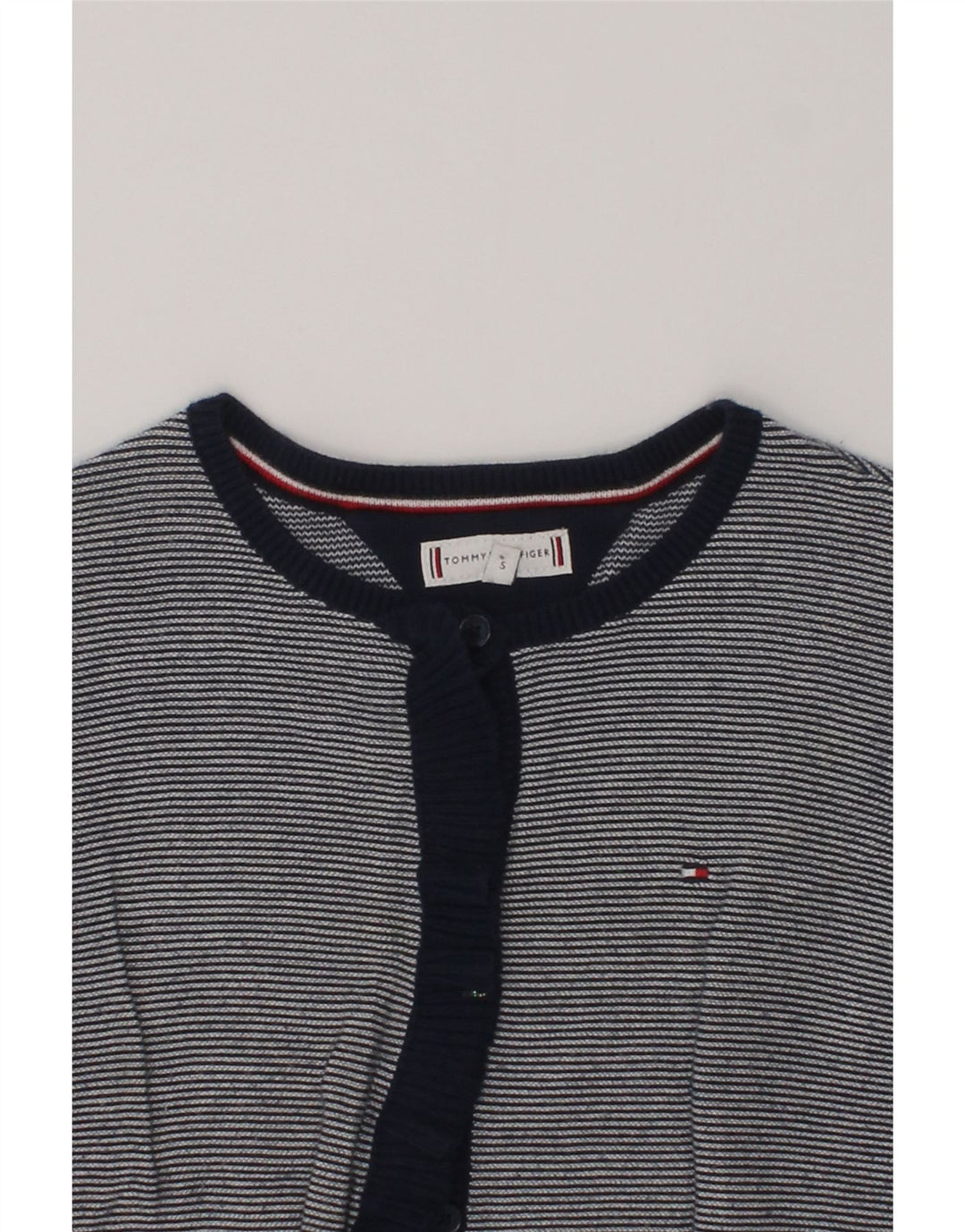 TOMMY HILFIGER Girls Cardigan Sweater 4-5 Years Navy Blue Striped Cotton | Vintage Tommy Hilfiger | Thrift | Second-Hand Tommy Hilfiger | Used Clothing | Messina Hembry 