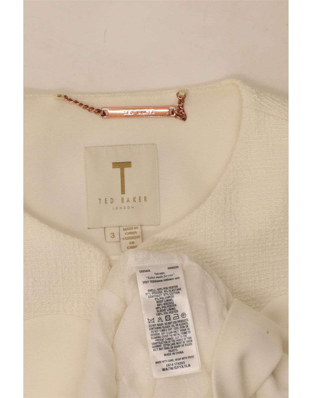 Ted Baker Veste blazer courte pour femme Taille 3 Polyester blanc moyen