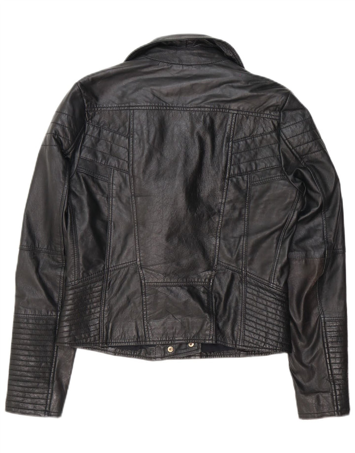 River Island Veste de motard en cuir pour femme UK 12 Medium Noir