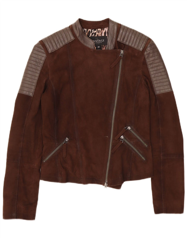 On Stage Veste de motard en cuir pour femme IT 38 XS Cuir color block marron