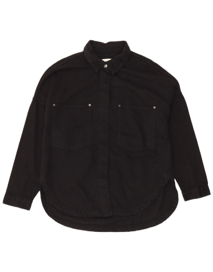 Zara Chemise en jean surdimensionnée pour femme UK 10 Petit coton noir