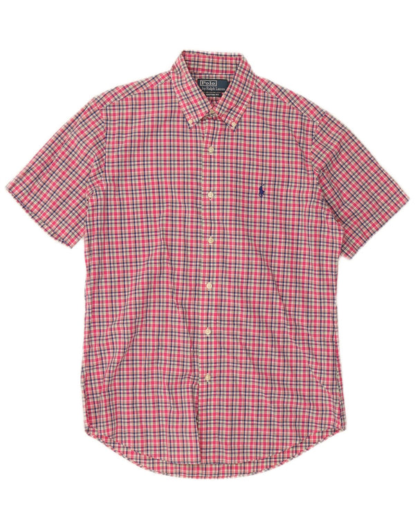 Polo Ralph Lauren Chemise à manches courtes pour hommes, coupe personnalisée, carreaux roses moyens