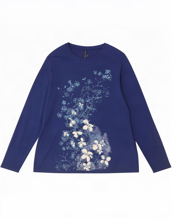 Marks & Spencer Haut graphique à manches longues pour femme UK 22 3XL Bleu marine Floral