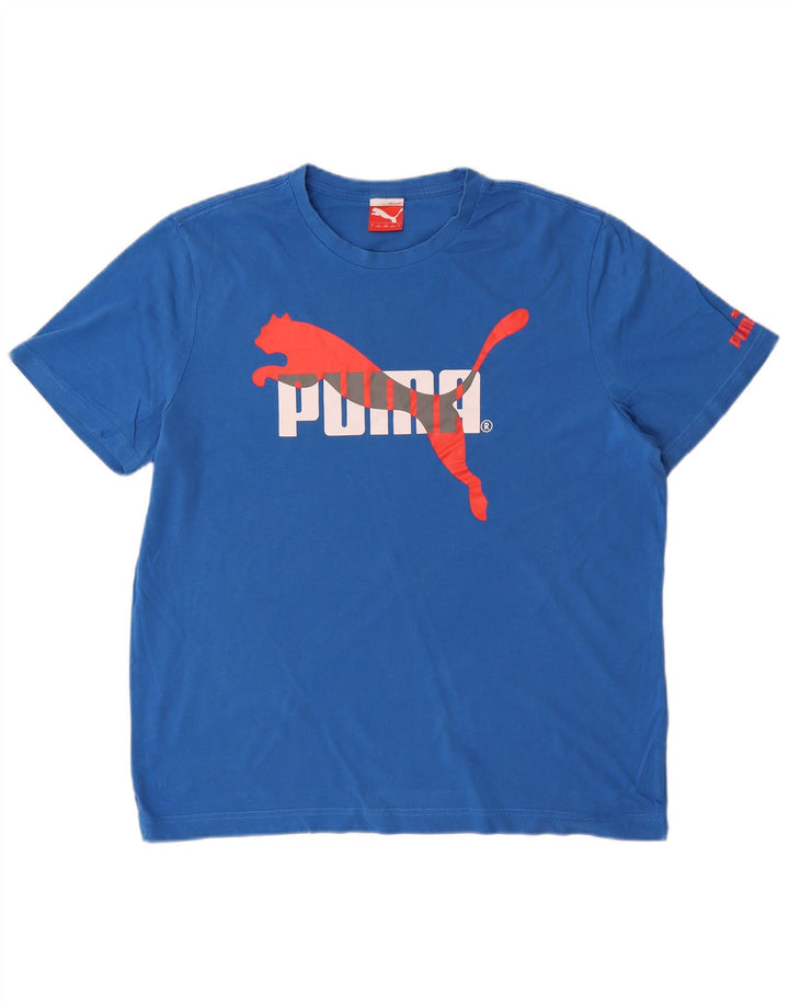 PUMA Mens Graphic T-Shirt Top Large Blue Cotton