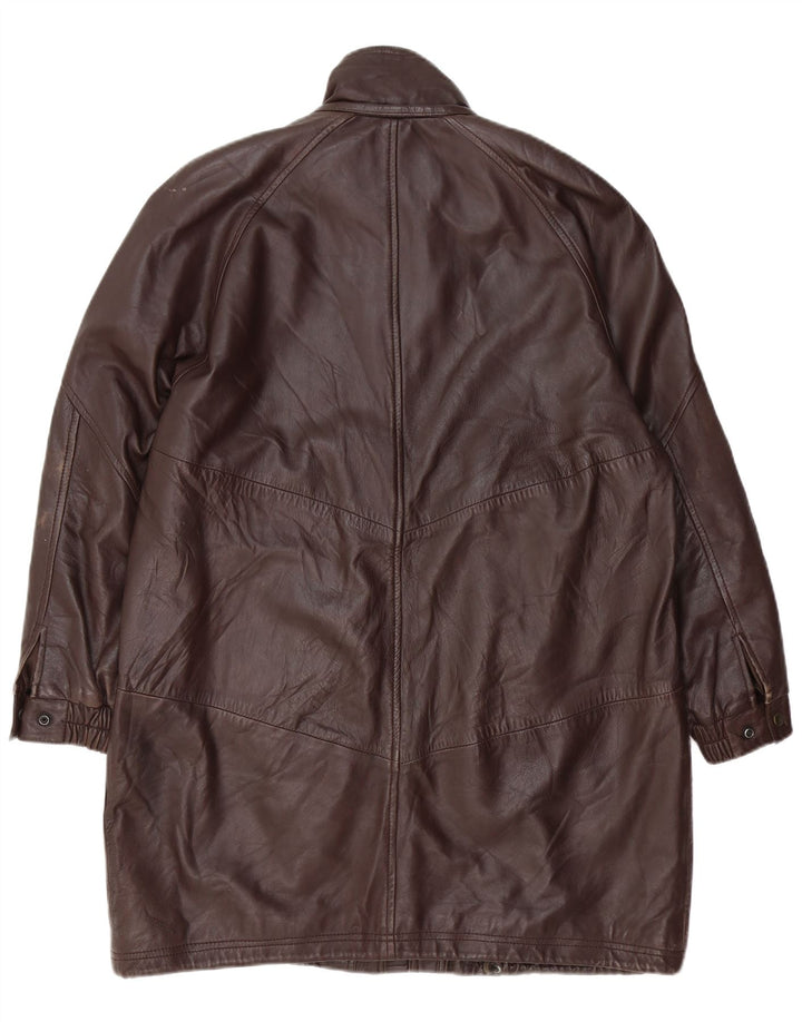 VINTAGE Manteau en cuir surdimensionné femme EU 40 Cuir brun moyen