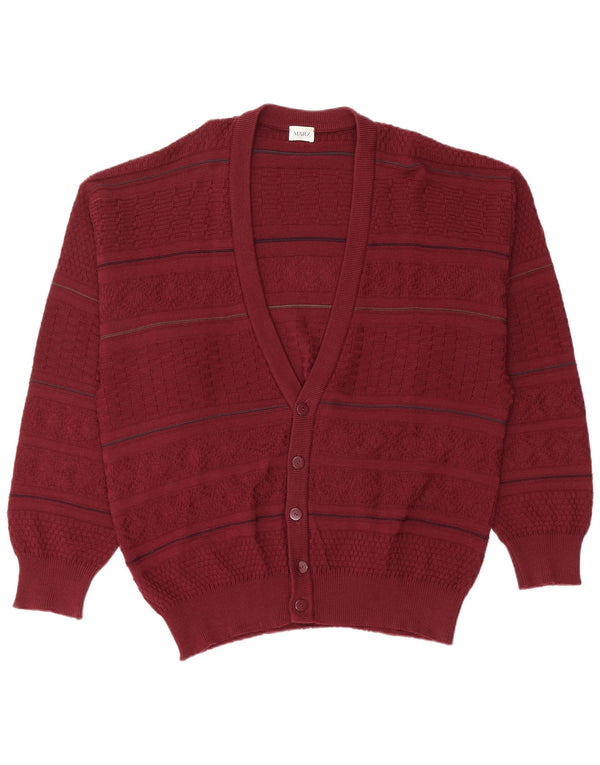 Marz Cardigan Homme Pull EU 52 Large Bordeaux Rayé Laine Vierge