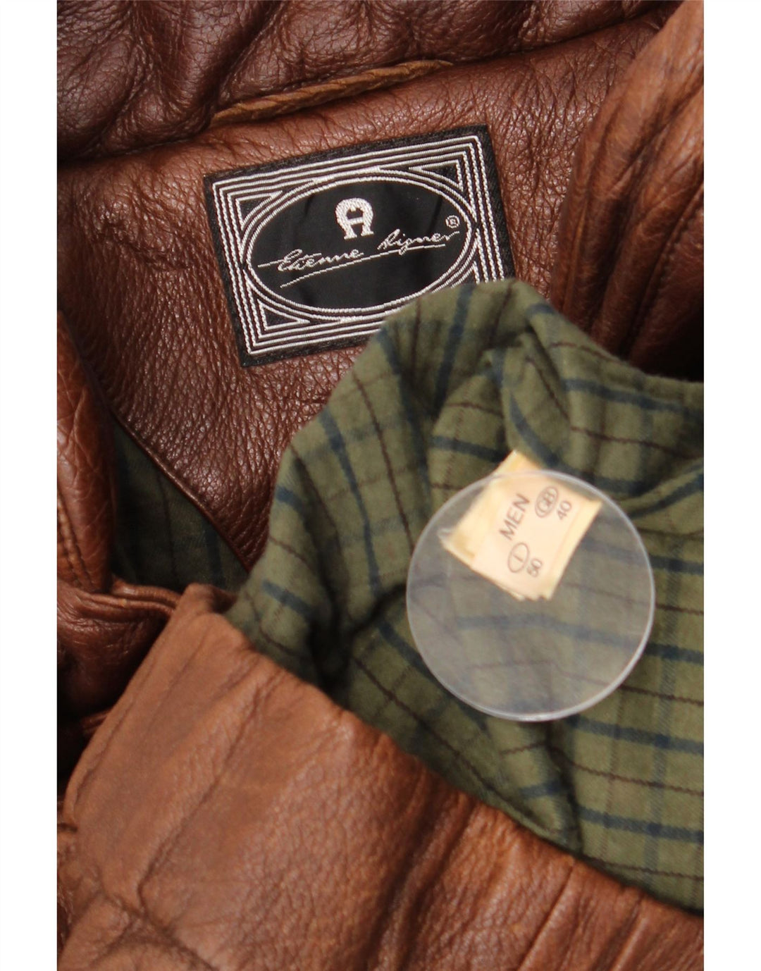 Etienne Aigner Manteau en cuir coupe ample pour homme UK 40 Grand cuir marron